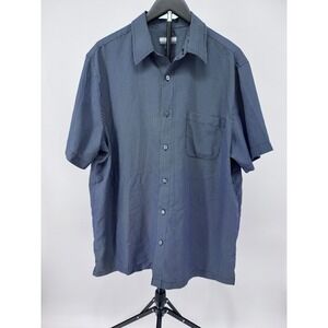 Breakwater Mens Navy Blue Micro Grid Button Down Shirt Short Sleeve Modal Large